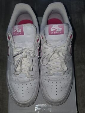 Nike Air Force 1 White Sneakers with Pink Accents
